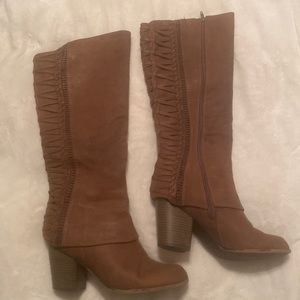 Brown hair below the knee high boots